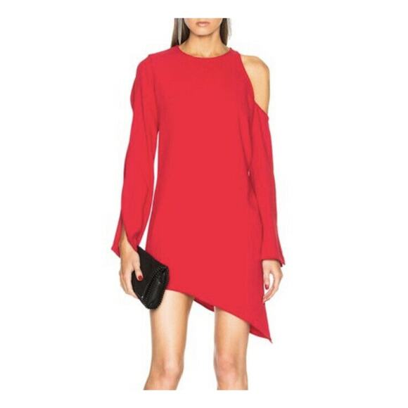 IRO Red Awati Cutout Shoulder Asymmetrical Long Sleeves Dress Size 42 NWT - Picture 1 of 9